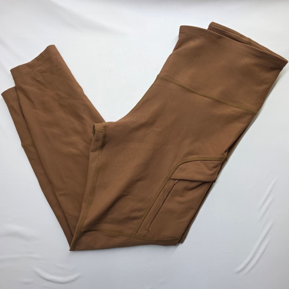 Old Navy Active Powersoft High-Rise Leggings Brown Go-Dry Zipper Pockets Large